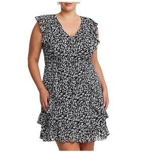 Estelle Plus Olivia Ruffle Dress, Black and White, Size 2X/18W